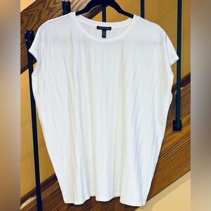 Eileen Fisher Top Wide Rib Stretch Boxy Fit Short Sleeve White SZ. Large Womens